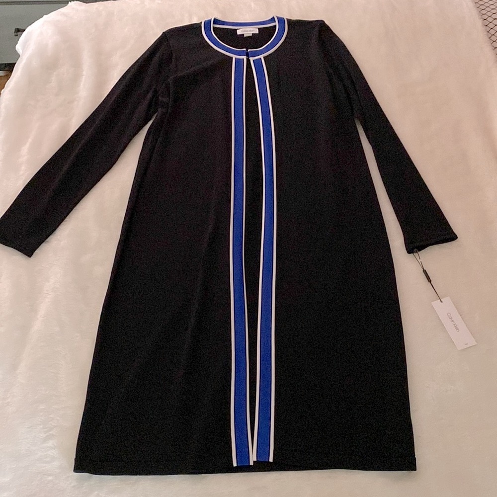 NWT CALVIN KLEIN Long Cardigan Thin Sweater Black & Blue Size M